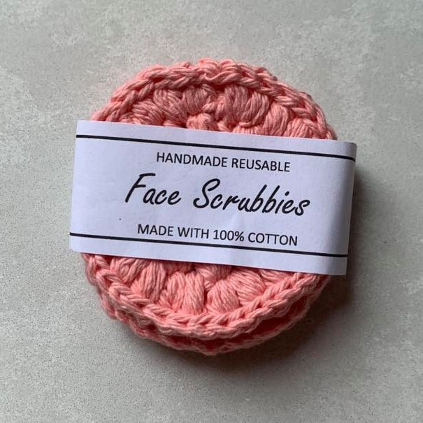 Salmon coloured handmade reusable round cotton facewipes in pack of 3.